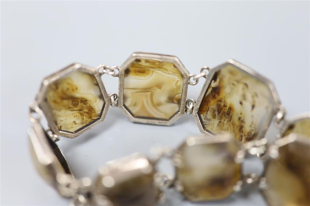 A 20th century white metal and facetted agate set bracelet, approx. 18cm, gross 37.2 grams.